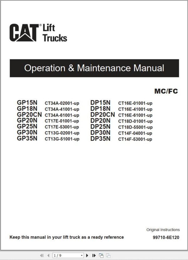 CAT Lift Truck DP18N Operation Maintenance Service Manual 1