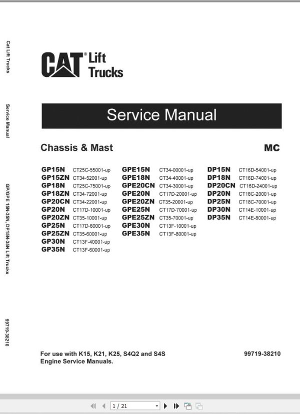 CAT Lift Truck DP18ND Service Operation Maintenance Manual