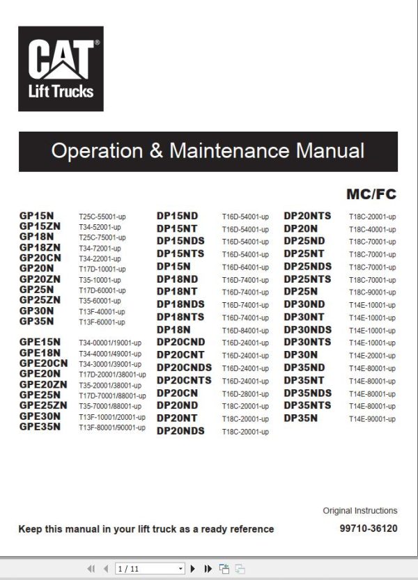 CAT Lift Truck DP18NDs Service Operation Maintenance Manual 1