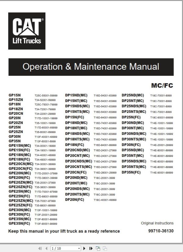 CAT Lift Truck DP18NT Service Maintenance Operation Manual 1