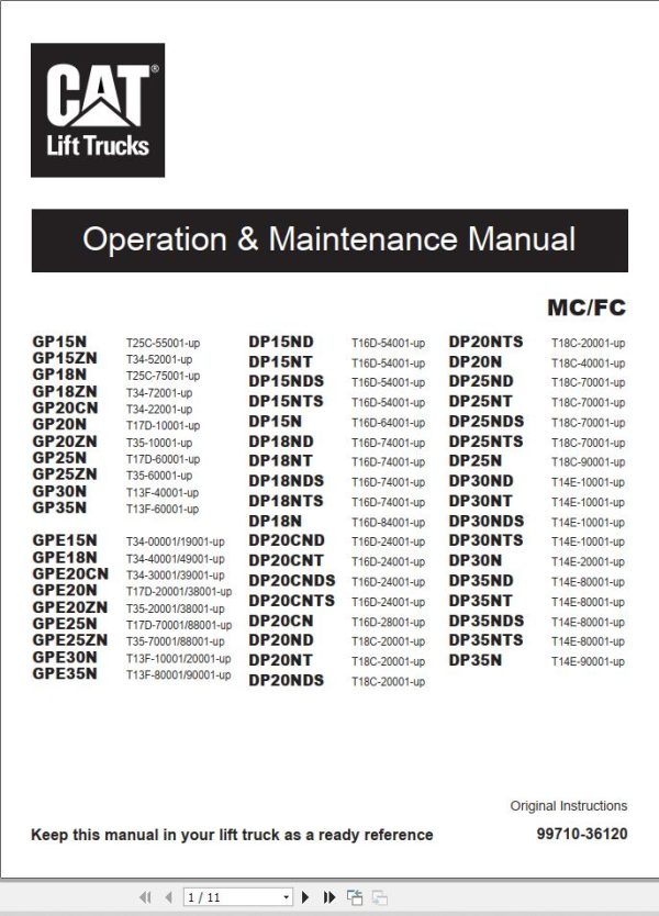 CAT Lift Truck DP18NTS Maintenance Operation Service Manual 1