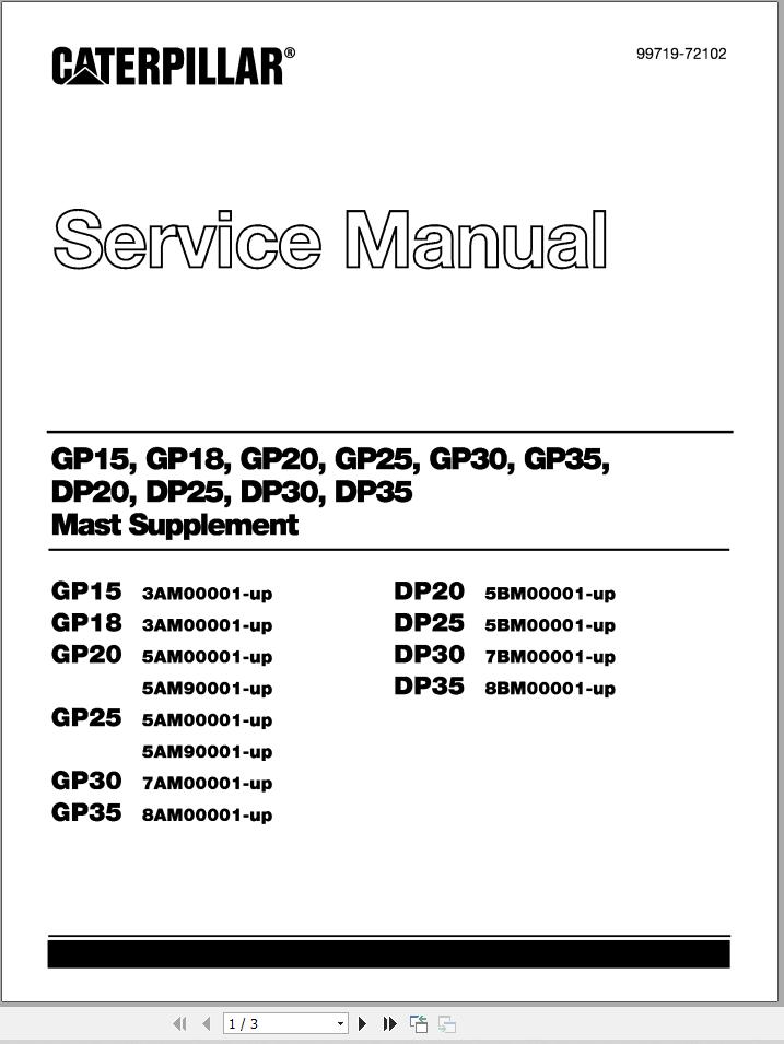 CAT Lift Truck DP20 Service Manual