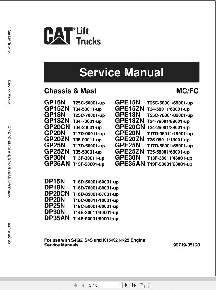 CAT Lift Truck DP20CN Service Operation Maintenance Manual