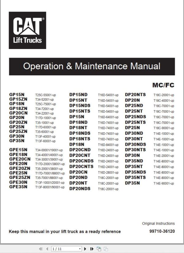 CAT Lift Truck DP20CNT Maintenance Operation Service Manual