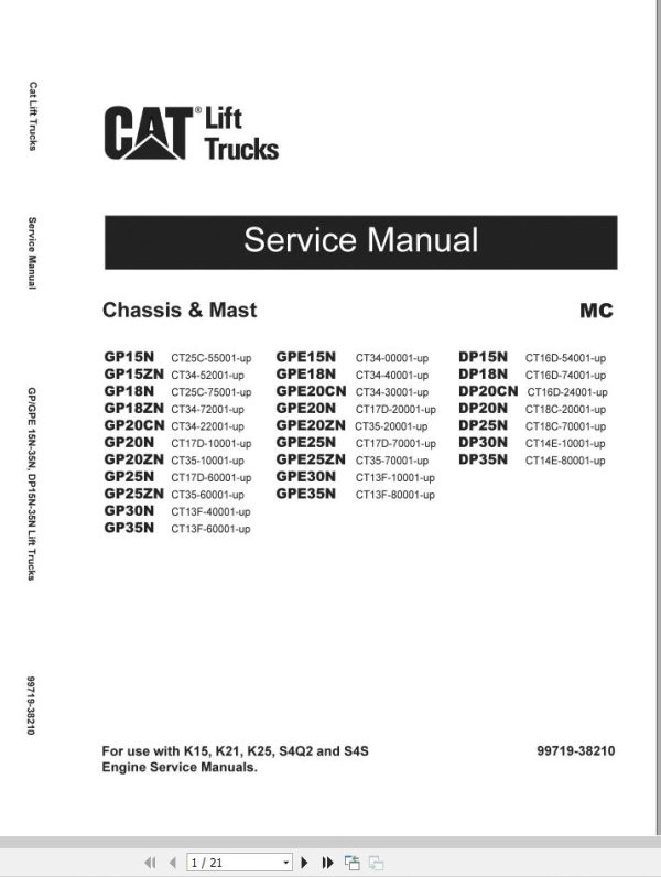 CAT Lift Truck DP20CNT Maintenance Operation Service Manual 1