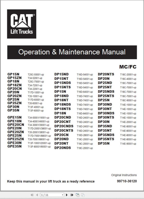 CAT Lift Truck DP20CNTS Service Maintenance Operation Manual 1