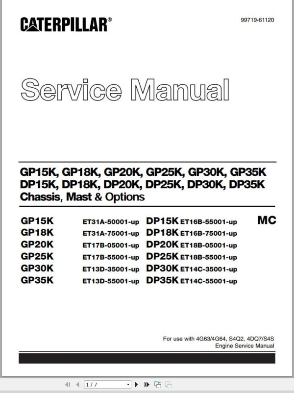 CAT Lift Truck DP20K MC Service Manual