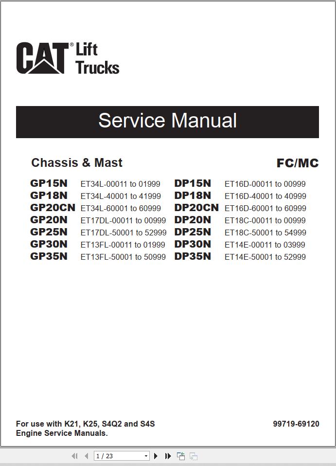 CAT Lift Truck DP20N Service Manual