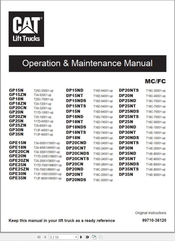 CAT Lift Truck DP20ND Service Operation Maintenance Manual 1