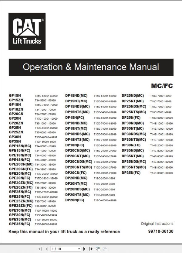 CAT Lift Truck DP20NDS Service Operation Maintenance Manual 1