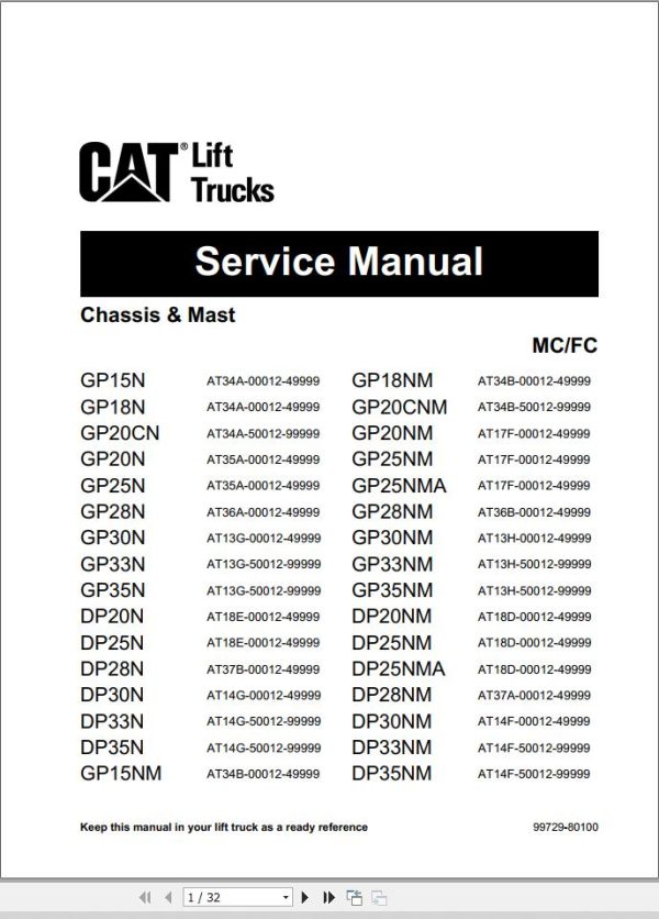 CAT Lift Truck DP20NM Service Manual