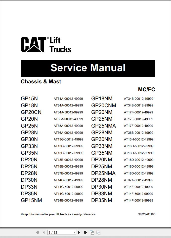 CAT Lift Truck DP20NM Service Manual