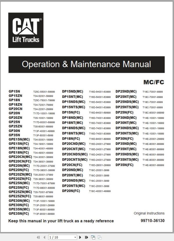 CAT Lift Truck DP20NTS Operation Maintenance Service Manual 1