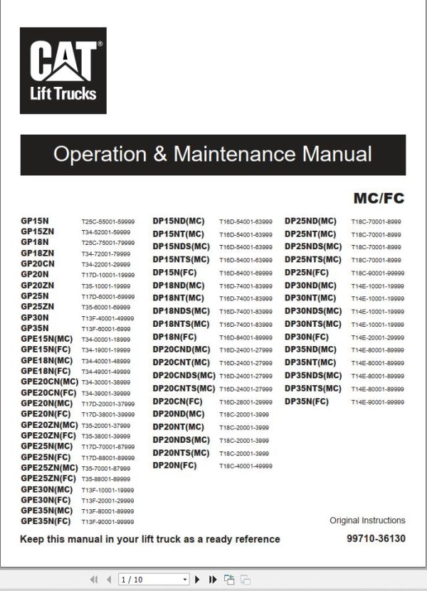 CAT Lift Truck DP25ND Operation Maintenance Manual