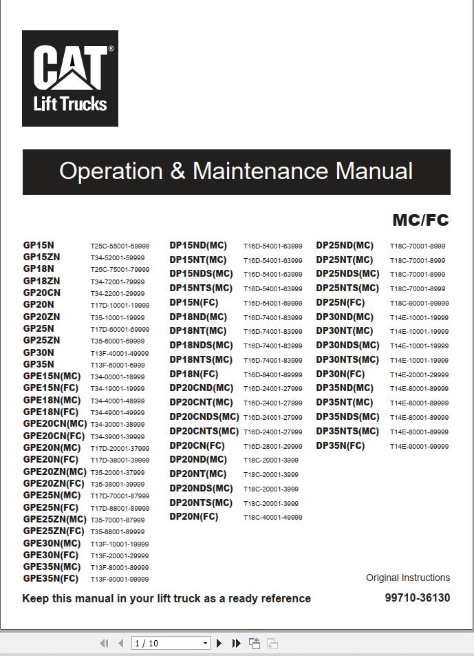 CAT Lift Truck DP25ND Operation Maintenance Manual