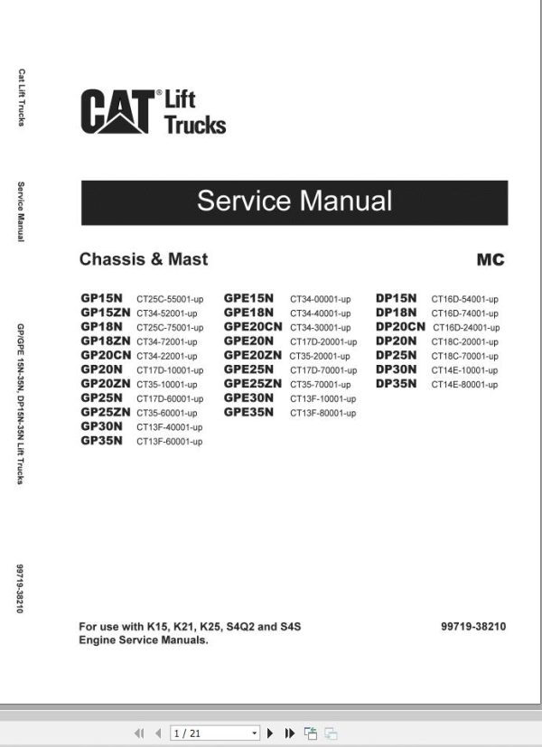 CAT Lift Truck DP25NT Service Operation Maintenance Manual