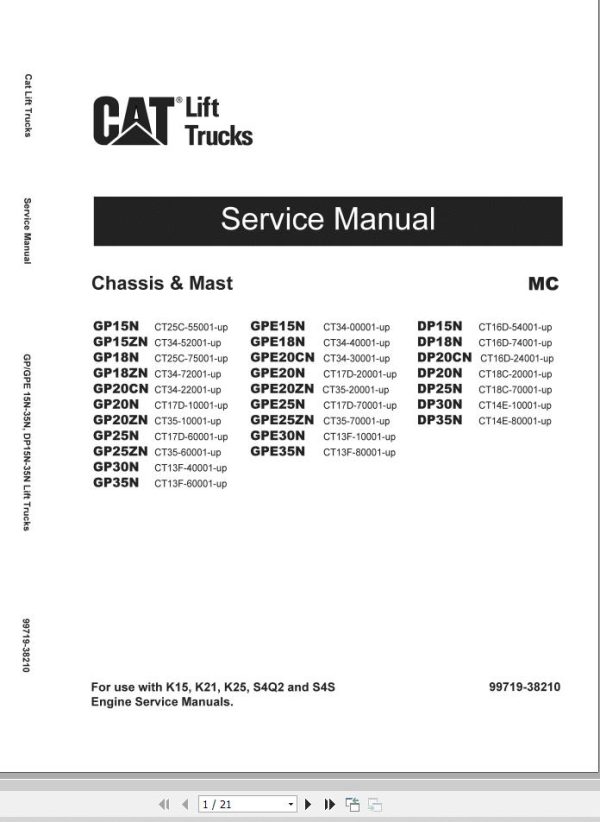 CAT Lift Truck DP25NTS Service Maintenance Operation Manual 1