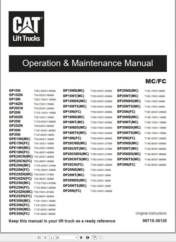 CAT Lift Truck DP25NTS Service Maintenance Operation Manual 1