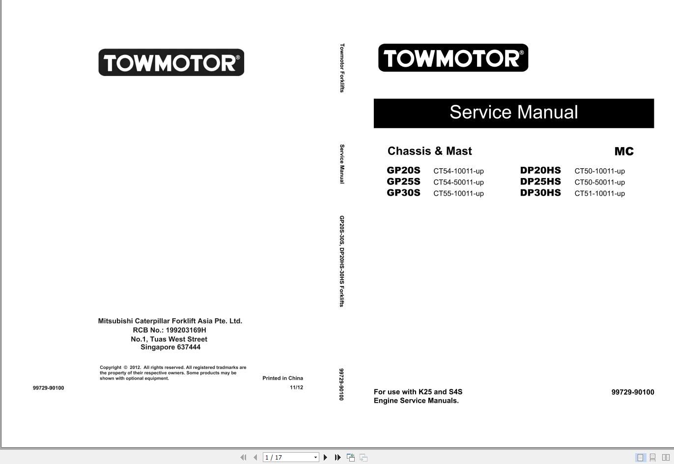 CAT Lift Truck DP30HS Service Operation Maintenance Manual