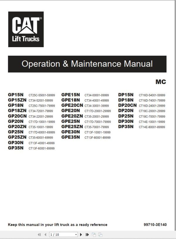 CAT Lift Truck DP30N Service Operation Maintenance Manual