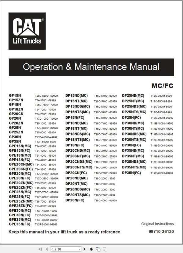 CAT Lift Truck DP30ND Service Operation Maintenance Manual 1