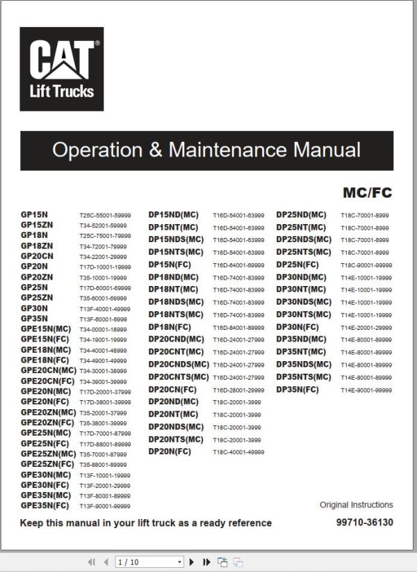 CAT Lift Truck DP30NM Service Operation Maintenance Manual 1