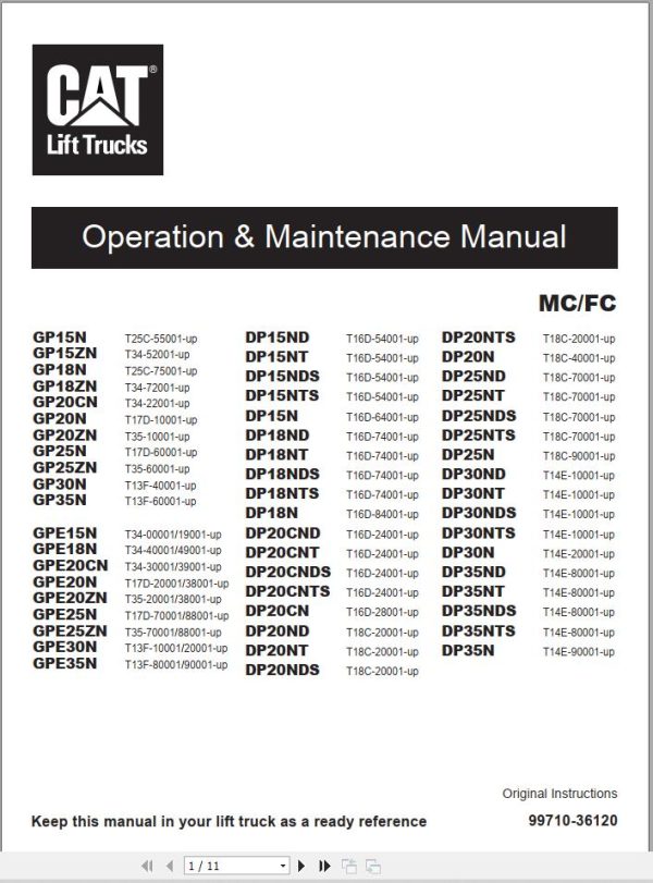 CAT Lift Truck DP35ND Operation and Maintenance Manual 1
