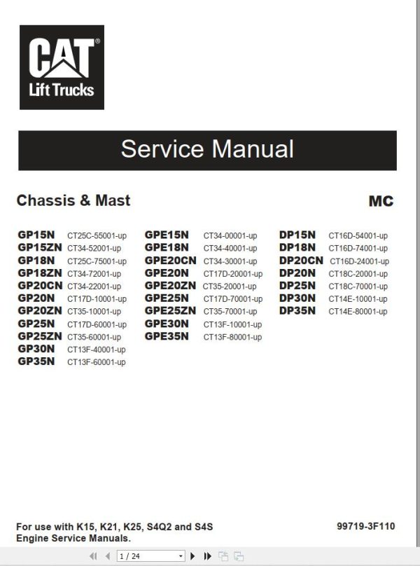 CAT Lift Truck DP35NT Service Operation Maintenance Manual
