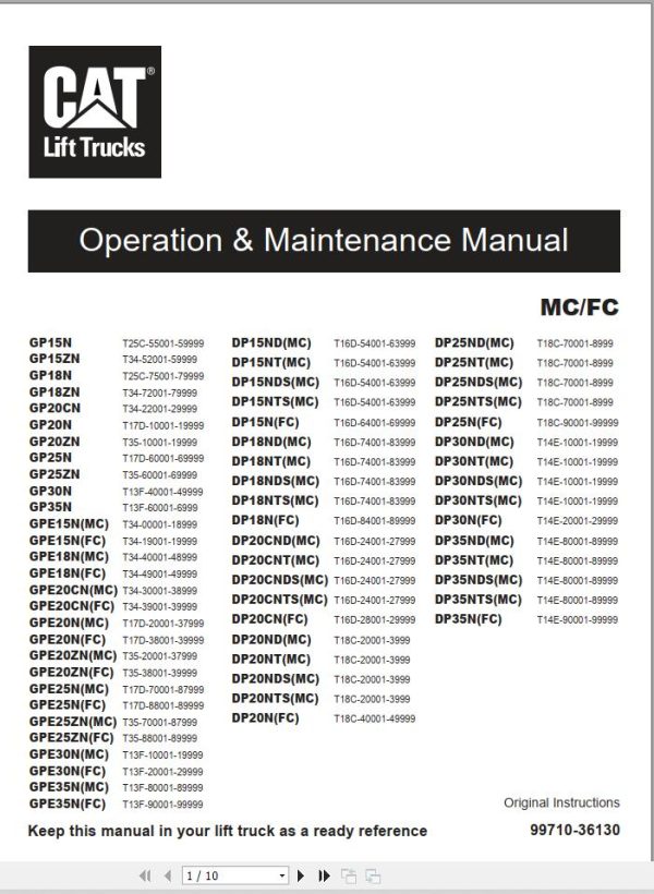 CAT Lift Truck DP35NTS Service Operation Maintenance Manual 1