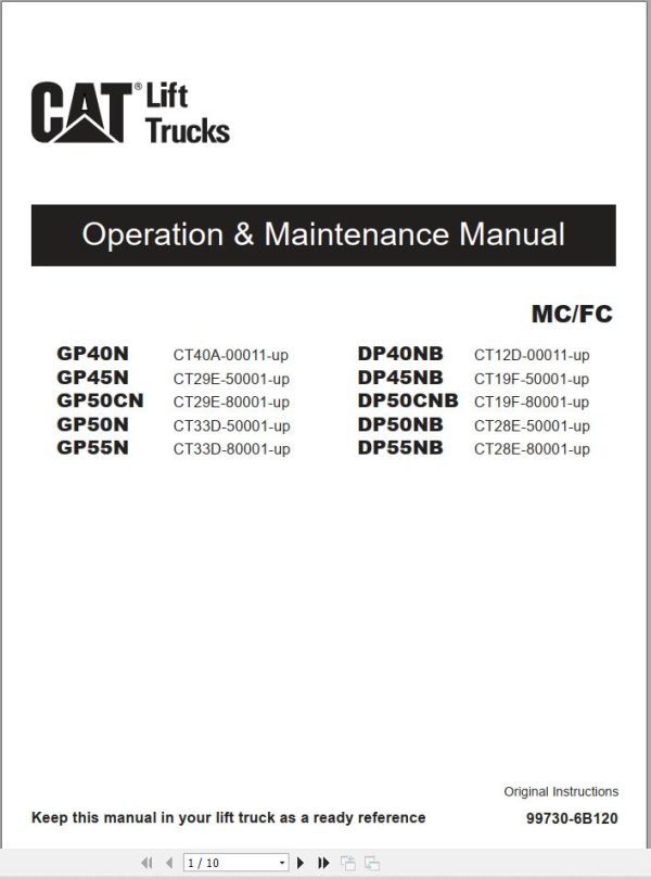 CAT Lift Truck DP45NB Operation Maintenance Service Manual