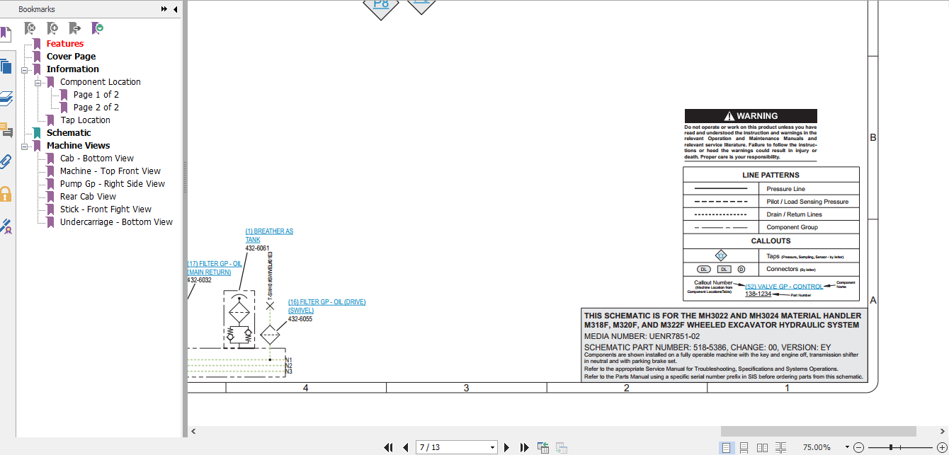 Caterpillar Excavator MH3022 MH3024 M318F M320F M322F Hydraulic Schematic 1