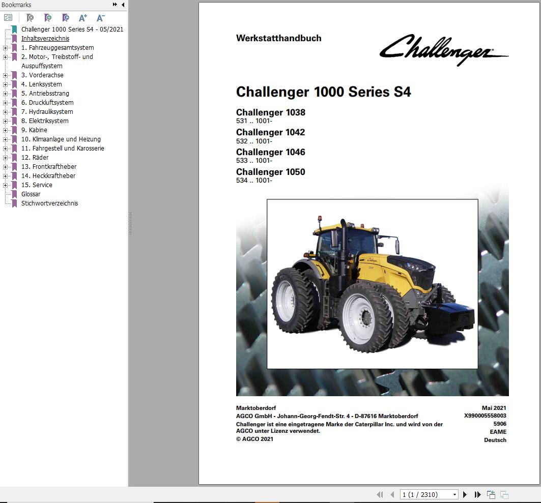 Challenger Tractor 1038 1042 1046 1050 Gen2 Workshop Manual DE 1