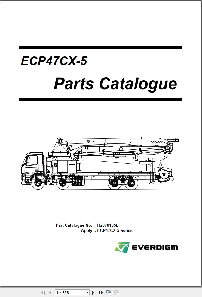 Everdigm Concrete Pump Truck ECP47CX5 Parts Catalog H2970105E EN KO