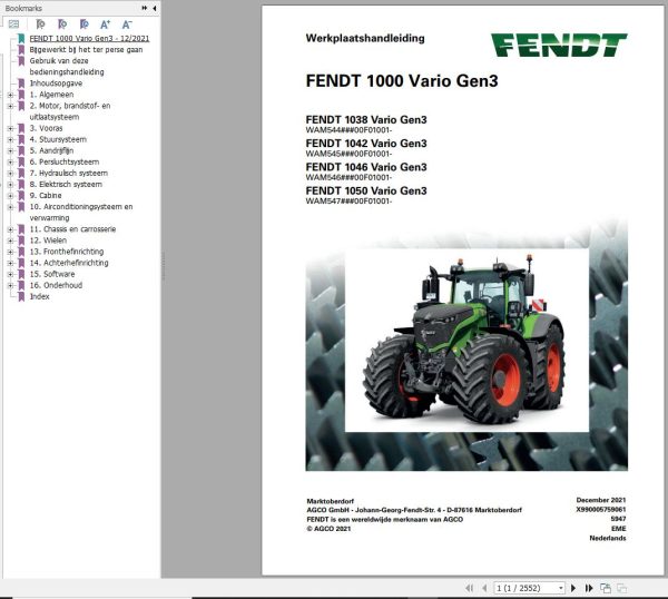 Fendt 1038 1042 1046 1050 Vario Gen3 Workshop Manuals and Diagrams NL 2