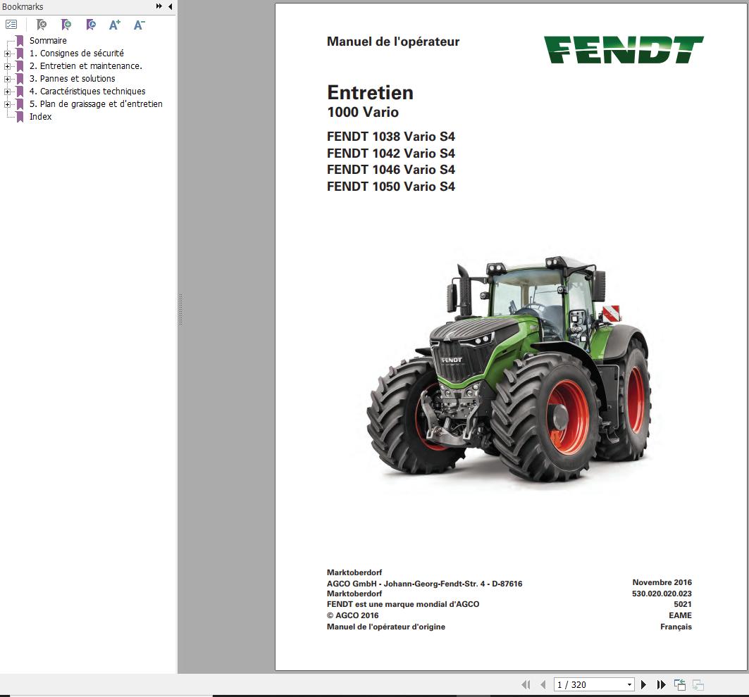 Fendt 1038 1042 1046 1050 Vario S4 Maintenance Manual 5021 FR 01