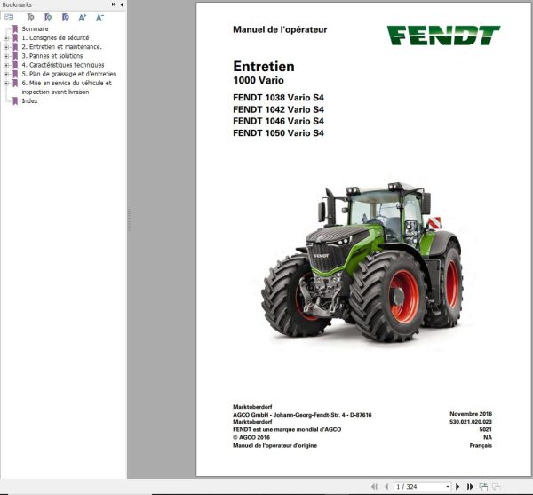Fendt 1038 1042 1046 1050 Vario S4 Maintenance Manual 5021 FR