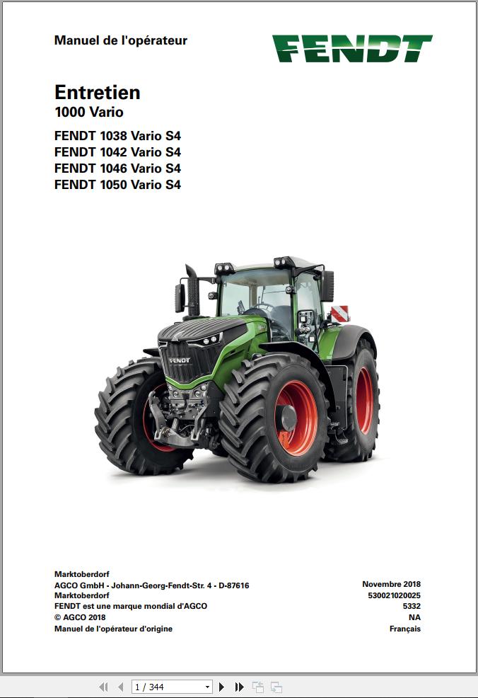 Fendt 1038 1042 1046 1050 Vario S4 Maintenance Manual 5332 FR 02