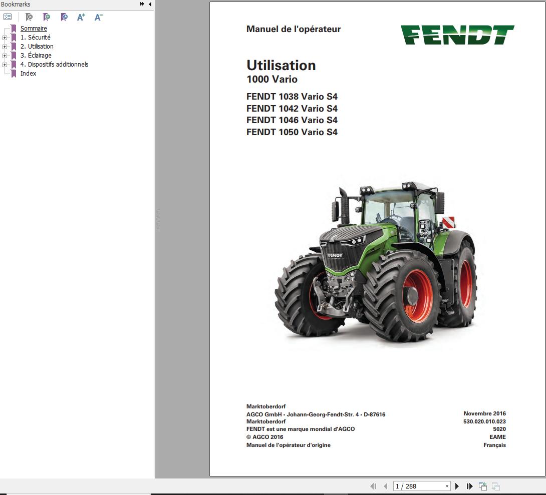 Fendt 1038 1042 1046 1050 Vario S4 Operating Manual 5020 FR 01
