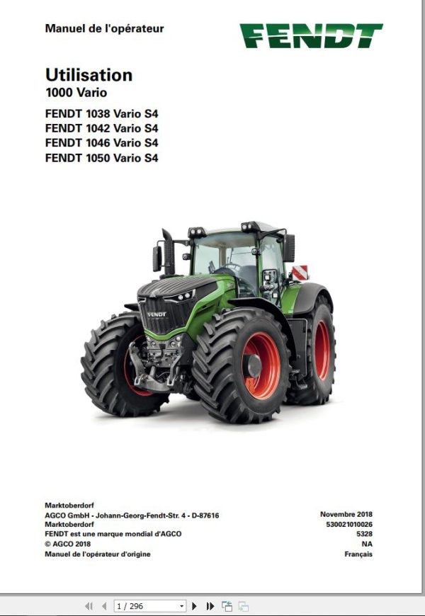 Fendt 1038 1042 1046 1050 Vario S4 Operating Manual 5328 FR 02