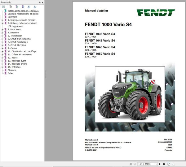 Fendt 1038 1042 1046 1050 Vario S4 Operator Workshop Manuals and Diagrams FR 3