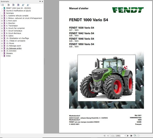 Fendt 1038 1042 1046 1050 Vario S4 Workshop Manual X990005557025 FR 1