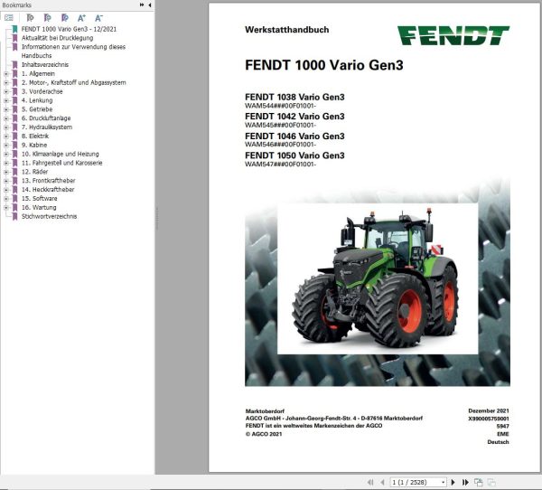 Fendt 1038 1042 1046 Vario Gen3 Workshop Manual X990005759001 DE