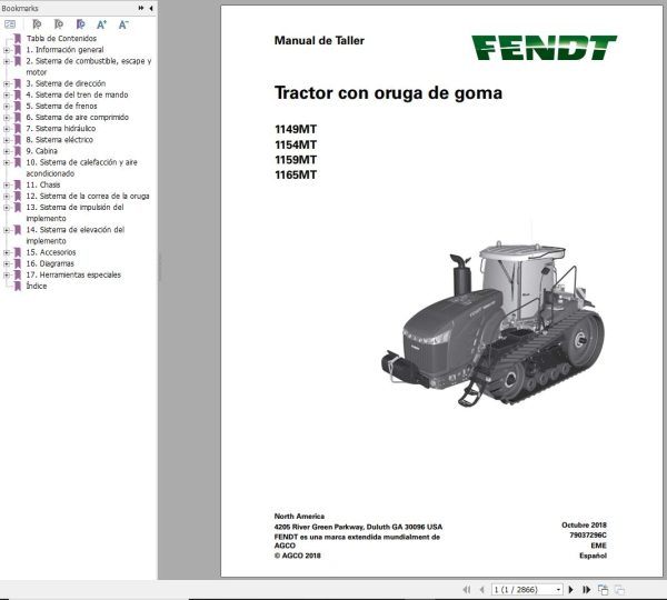 Fendt 1149MT 1154MT 1159MT 1165MT Operator Workshop Manual ES 1