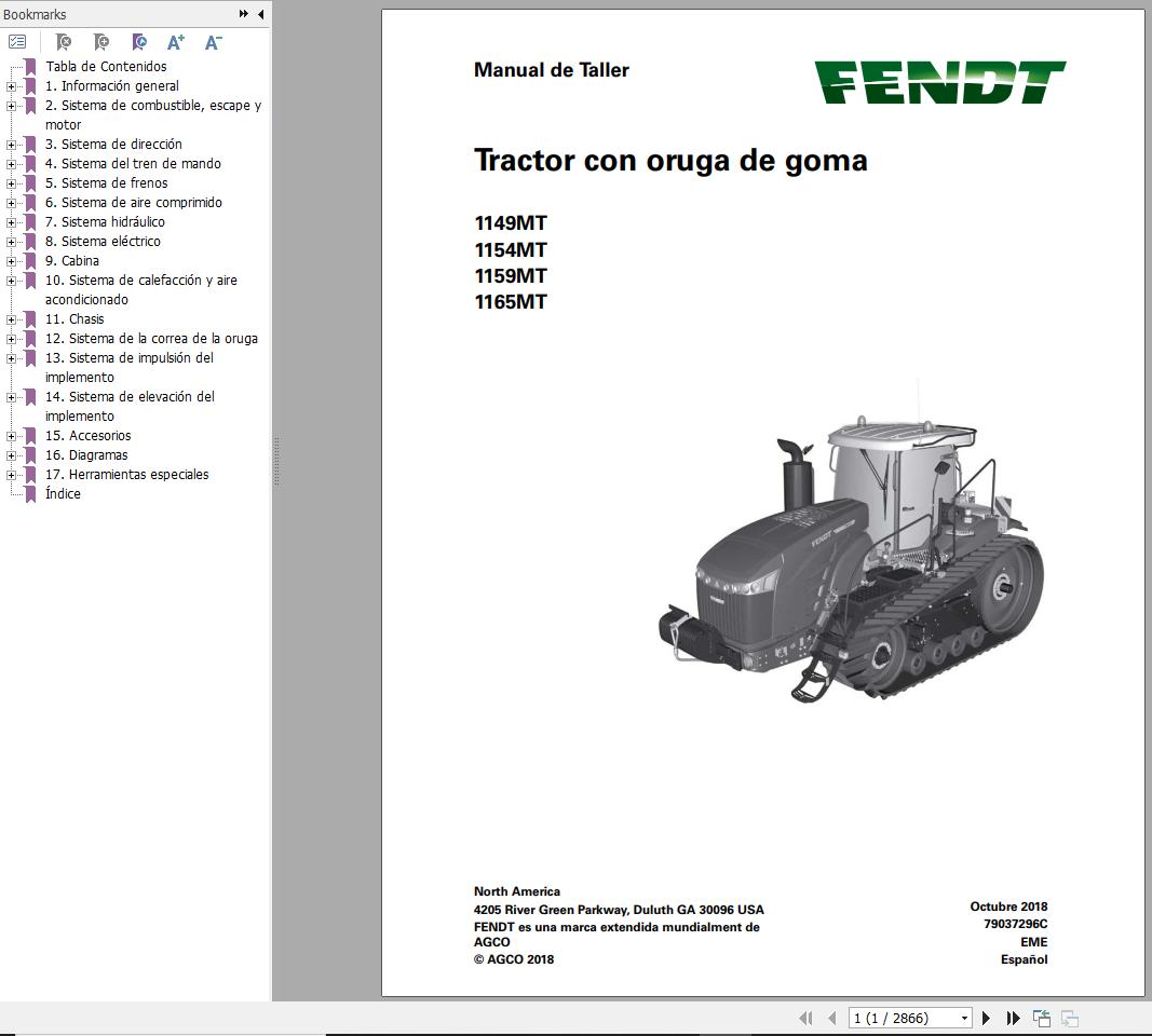 Fendt 1149MT 1154MT 1159MT 1165MT Operator Workshop Manual ES 1