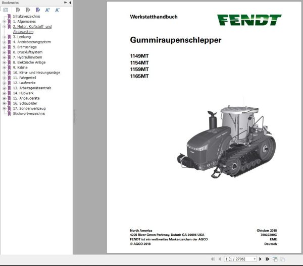 Fendt 1149MT 1154MT 1159MT 1165MT Operator Workshop Manuals DE 2