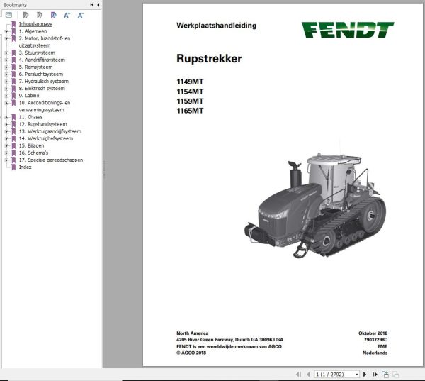 Fendt 1149MT 1154MT 1159MT 1165MT Operator Workshop Manuals NL 1