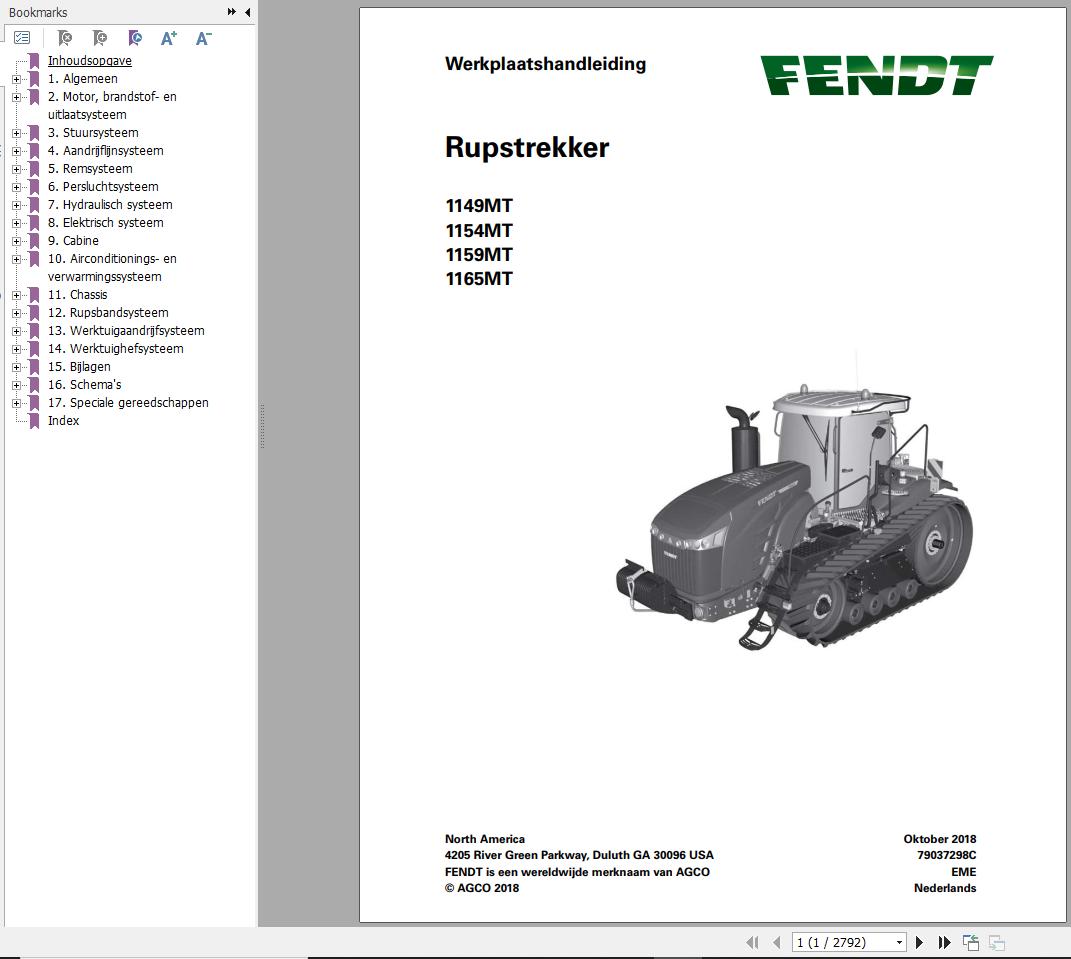 Fendt 1149MT 1154MT 1159MT 1165MT Operator Workshop Manuals NL 1
