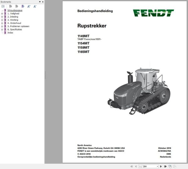 Fendt 1149MT 1154MT 1159MT 1165MT Operator Workshop Manuals NL 2