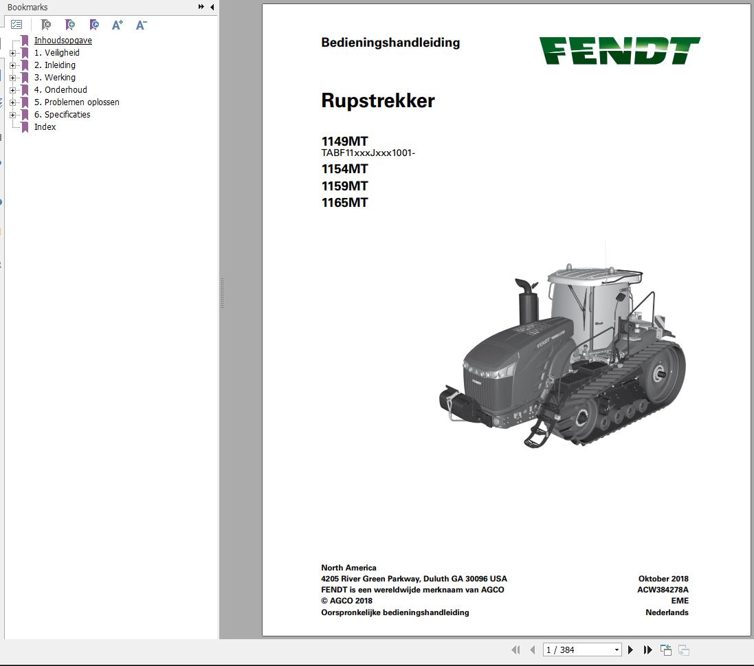 Fendt 1149MT 1154MT 1159MT 1165MT Operators Manual ACW384278A NL