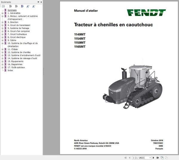Fendt 1149MT 1154MT 1159MT 1165MT Operators Workshop Manual FR 1